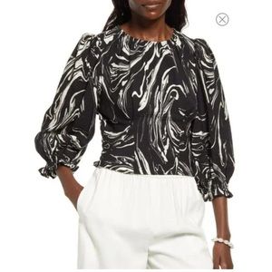 Open Edit Black white‎ Marble Boxy Balloon Swirl smocked Wakst Top size XL